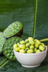 Lotus seed on banana leaf