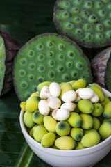 Lotus seed on banana leaf