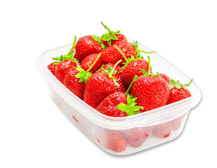 Plastic tray with strawberries