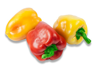 Two yellow and red bell peppers