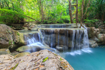 Fototapeta na wymiar Deep forest waterfall at Erawan waterfall National Park Kanchanaburi Thailand