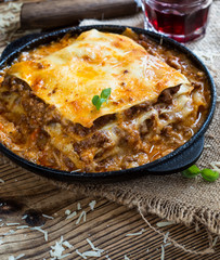 Traditional Italian lasagna cooked in a frying pan