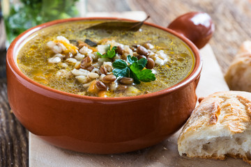 Homemade barley and  lentil soup