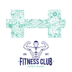 Fitness Gym Logo Template, Fitness Icons Pattern