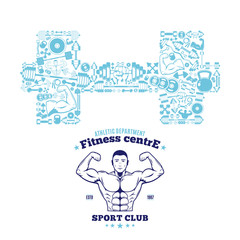 Fitness Gym Logo Template, Fitness Icons Pattern