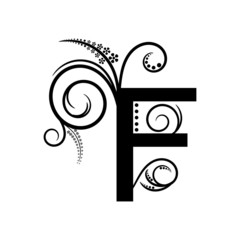 Black alphabet letter F with creeping plant