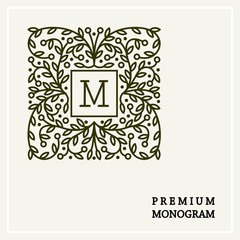 Stylish and graceful floral monogram design , line art logo 