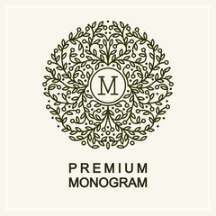 Stylish and graceful floral monogram  , line art logo design