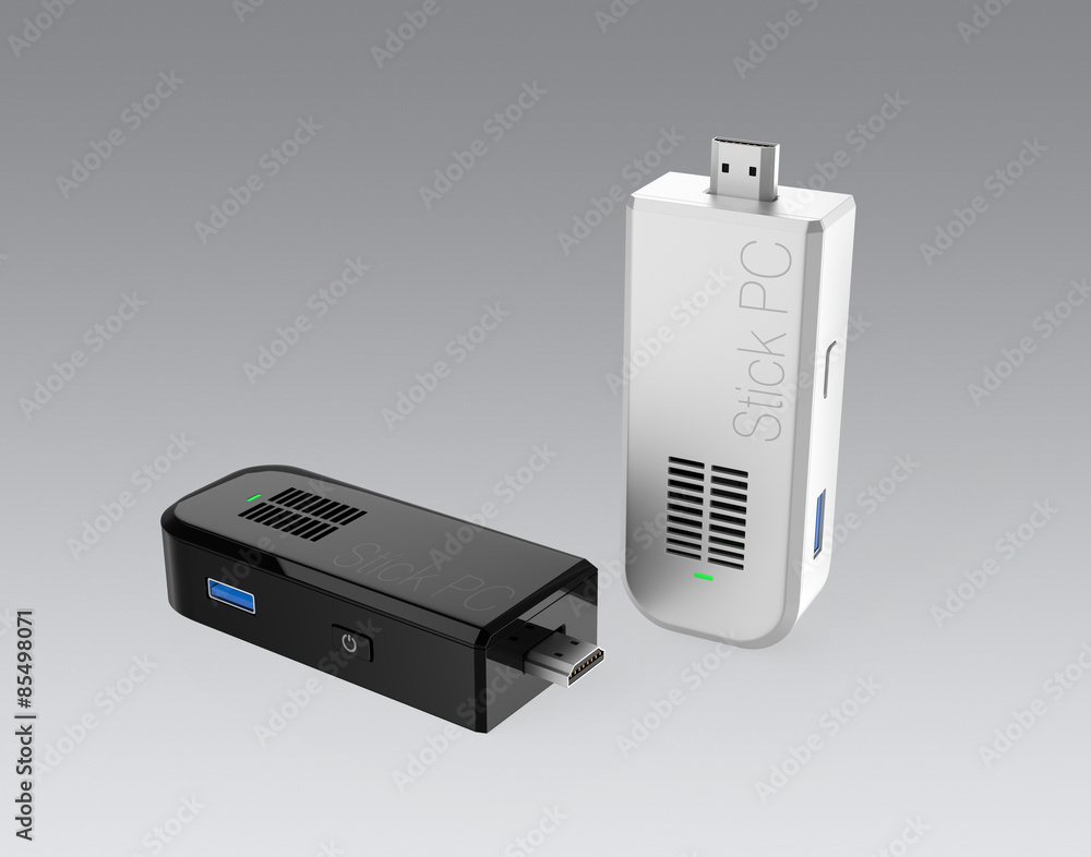 Poster compact stick-type computers isolated on gray background