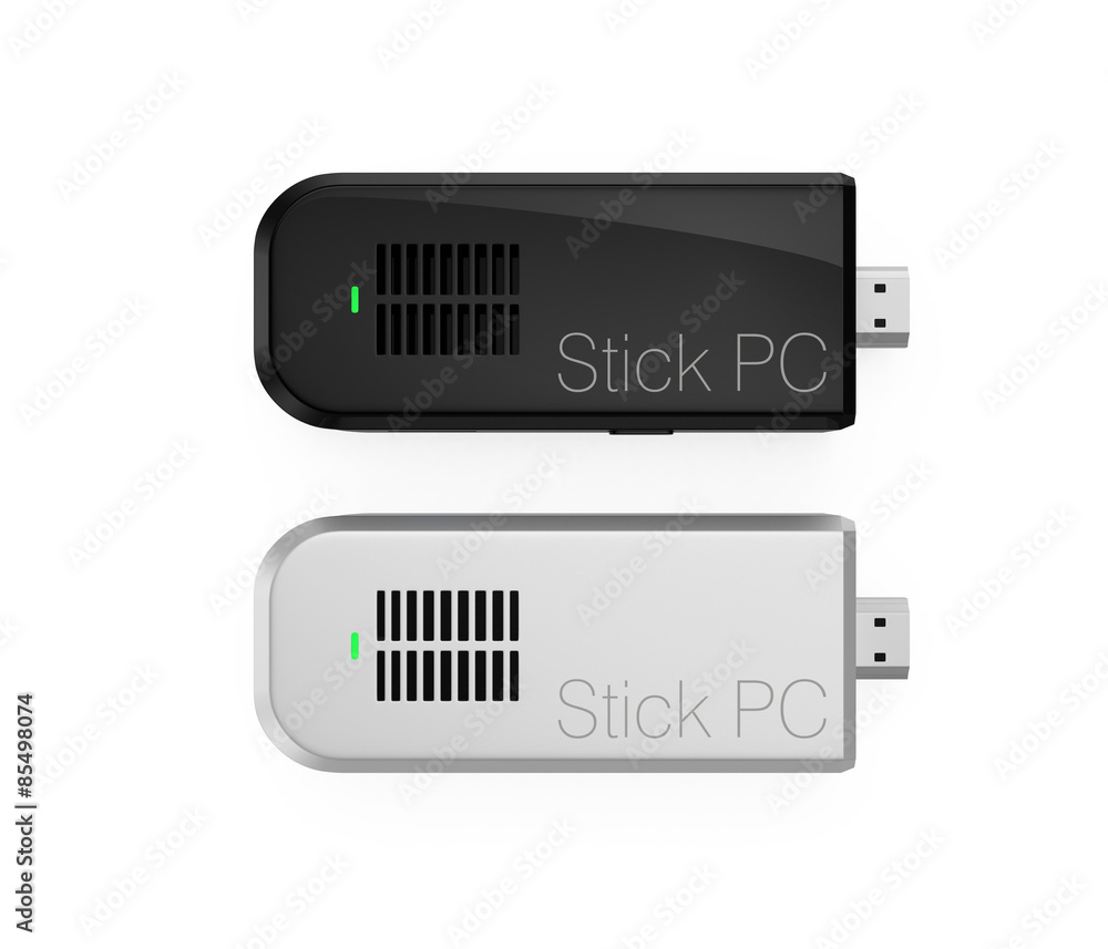 Poster compact stick-type computers isolated on white background
