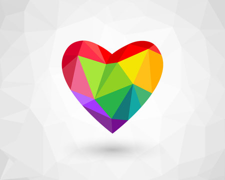 Low poly heart in rainbow color