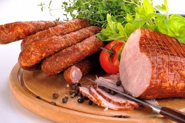 ham, sausage on board 