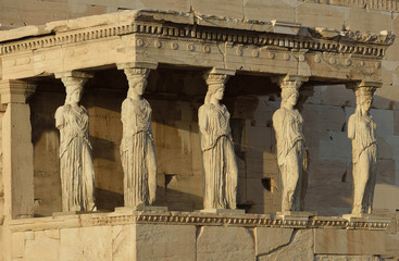 Caryatides, Erechteion, Parthenon on the Acropolis in Athens, Greece