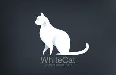 Logo Cat Sitting design vector template...Logotype Kitty. Home p