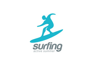 Surfer logo design vector template. Active water sport icon...Su