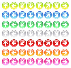 glass icons with symbols arrows
