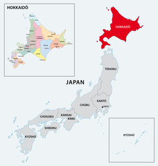 japan region hokkaido map - obrazy, fototapety, plakaty