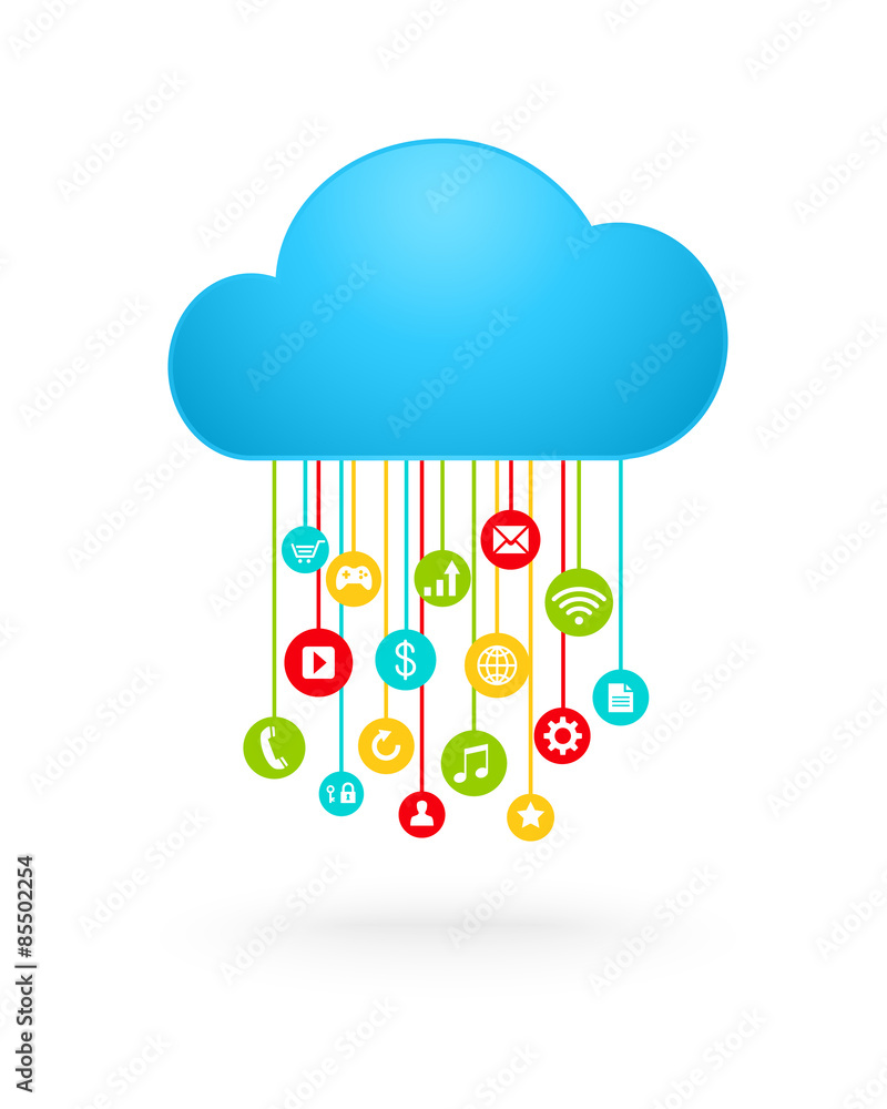 Poster cloud computing concept with apps and icons