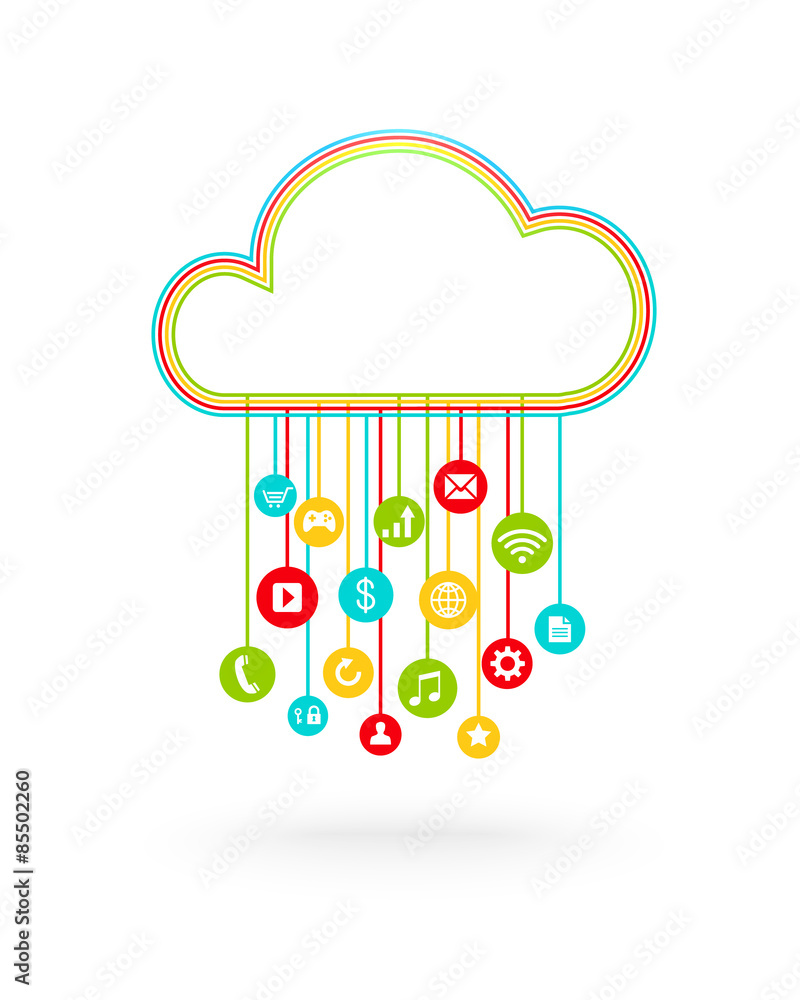 Aufkleber cloud computing concept with apps and icons