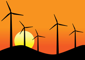 Wind turbines sunset