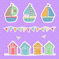 Beach huts, bunting & sailing boats

