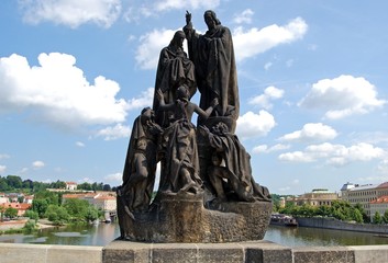 Fototapeta premium Statue of St Cyril and St Methodius along Charles Bridge, Prague.