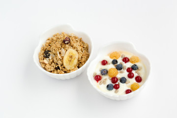 Cereals, yogurt and fruits