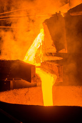 Steel pouring at steel plant
