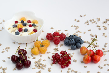 Cereals, yogurt and fruits