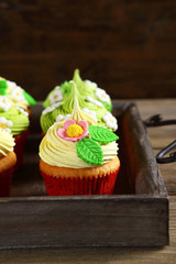 Sweet cupcakes on a tray