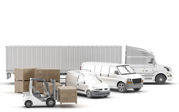 Transporte urgente de mercancías por carretera. Forklift cargando