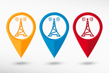 Transmitter icon, vector illustration. Map pointer