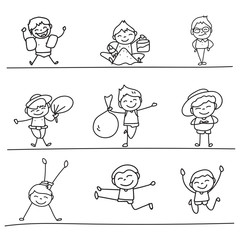 hand drawing set of happy kids