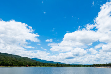 Clear sky with clouds over the lake
