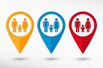 Family icon map pointer, vector illustration