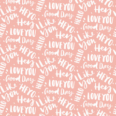 Seamless pattern with greetings. The pattern is executed in ink. Hand lettering. Calligraphy.