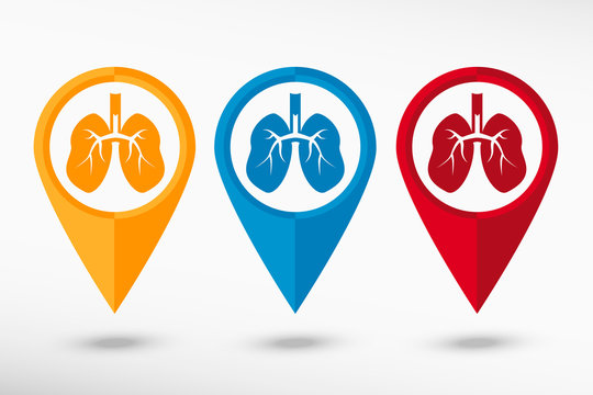 Lung icon map pointer, vector illustration