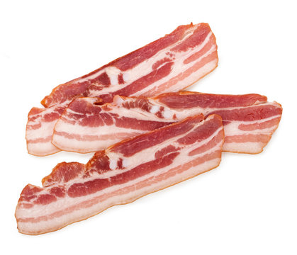 Raw bacon isolated on white background