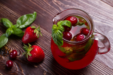 Glass jug of freshness lemonade.