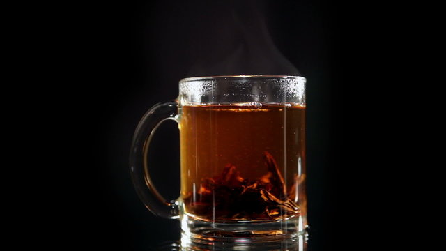 The Transparent of Glass Cup of Tea Brewed Black Tea