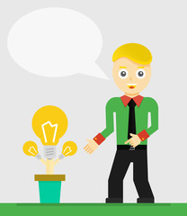 Young businessman talking about his new idea. Growing light