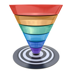 Conversion funnel over a white background with a target