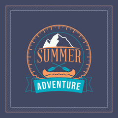 Retro Vintage Summer Camping Badge. Mountine Adventures and Outdoor Activities
