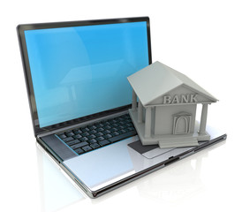 e-banking, e banking, laptop with bank 3d icon