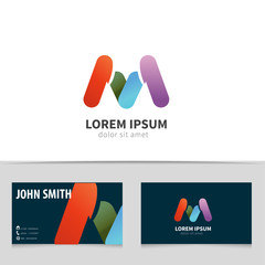 Letter M, logo design with business card template. Creative vector logotype for your company.