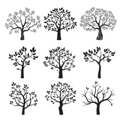 Set of black vector trees.