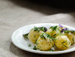 young boiled potatoes with dill