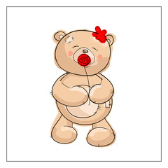  cute brown Teddy bear with a red flower