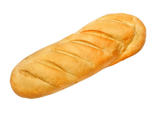 Appetizing long loaf bread taken closeup.Isolated.