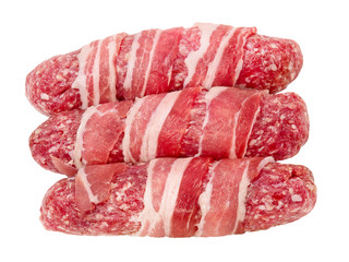 Raw meat rolls taken closeup.Isolated.